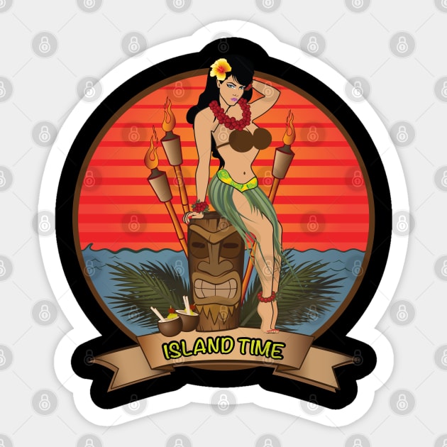 Hula Girl on Island Time BLK Sticker by PauHanaDesign